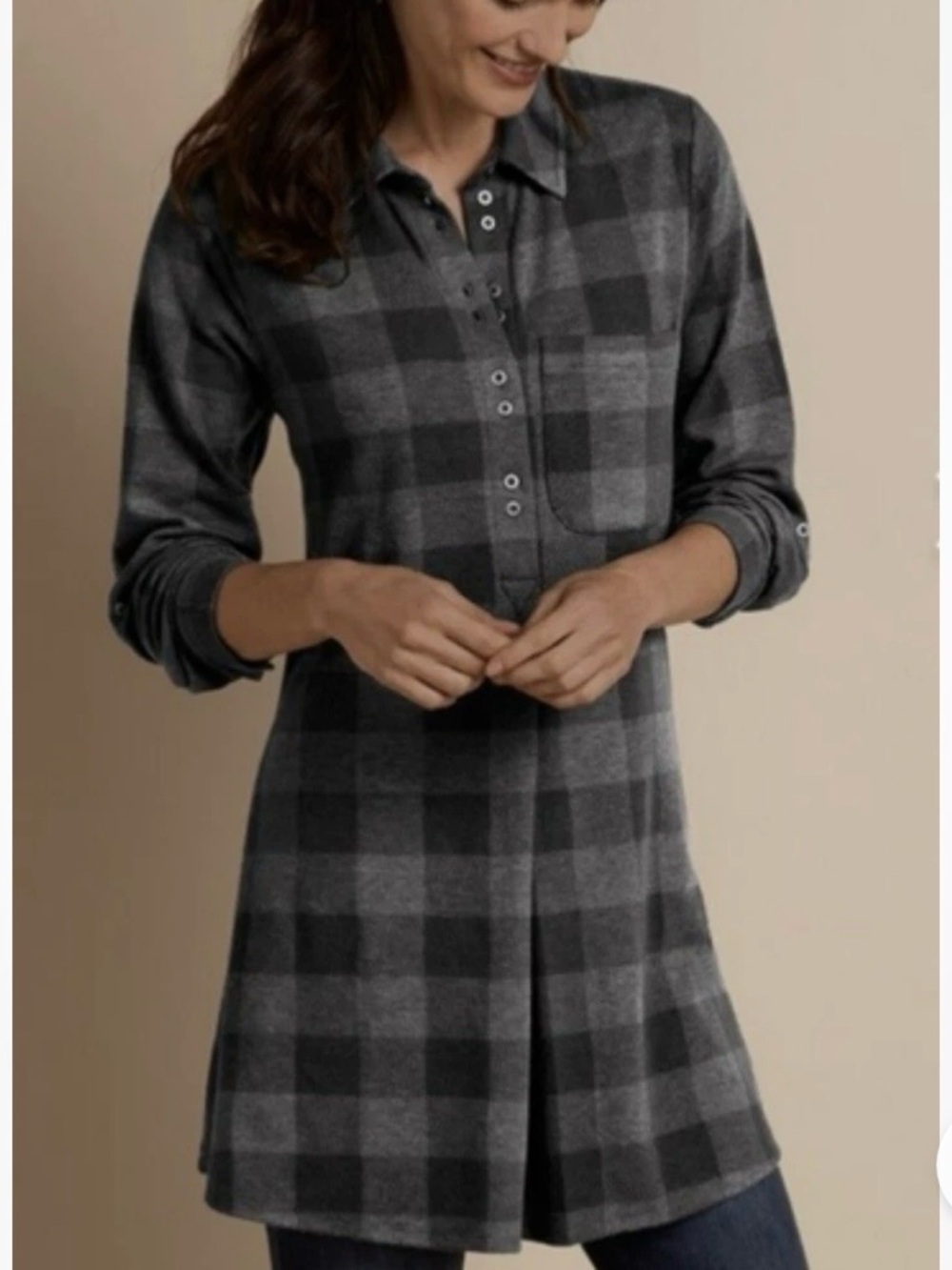 Soft Surroundings plaid tunic‎ flannel black/gray Shirt Size XS